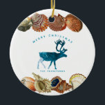 Ornamento De Cerâmica Summer Christmas Beach Seashell Reindeer<br><div class="desc">Uma design de Natal de Verão única usando ondas de praia para encher o Reindeer e o Seashells como fronteira. Ideal para presentes de Natal e decoração. Personalize o Enfeites de natal com seu texto e torne-o seu.</div>