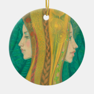 Ornamento De Cerâmica Summer Dryad Girls Forest Fantasy Art Green Yellow