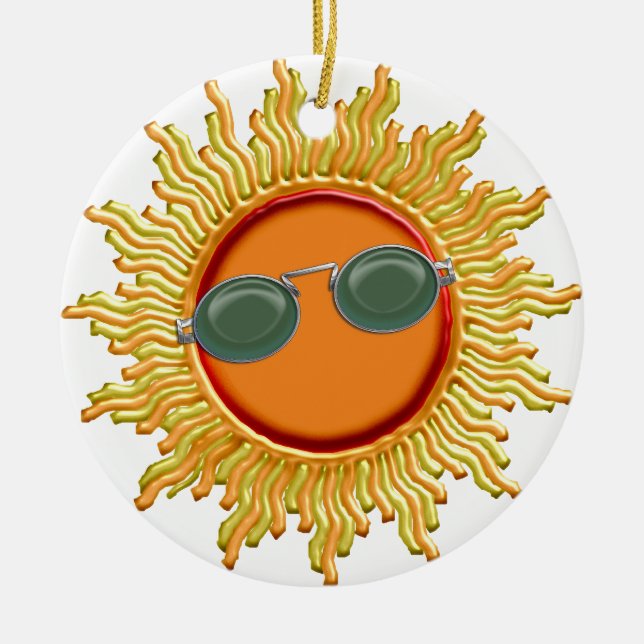 Ornamento De Cerâmica Sun brilhante com óculos de sol (Frente)