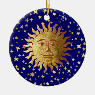 Ornamento De Cerâmica Sun e estrelas