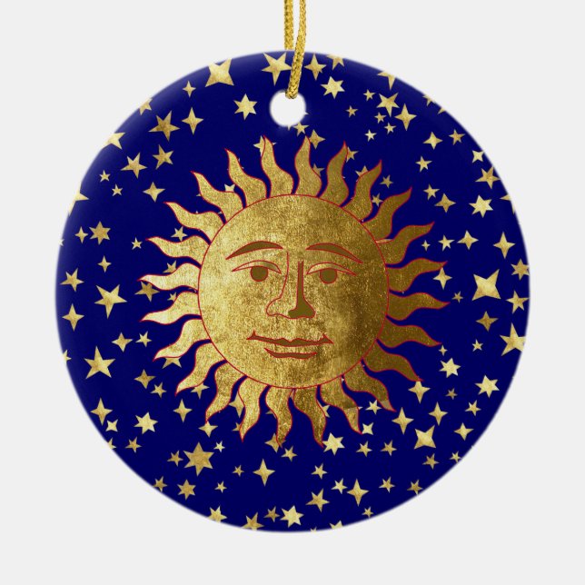 Ornamento De Cerâmica Sun e estrelas (Frente)