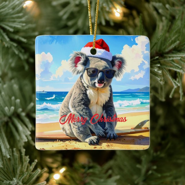 Ornamento De Cerâmica Sun e Surf Koala Santa Hat (Árvore)