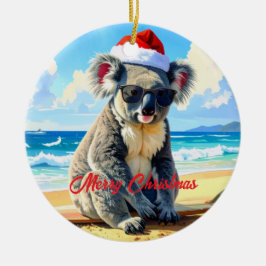 Ornamento De Cerâmica Sun e Surf Koala Santa Hat