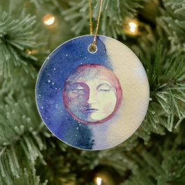 Ornamento De Cerâmica Sun Moon Watercolor Cute Vintage Witchy Celestial