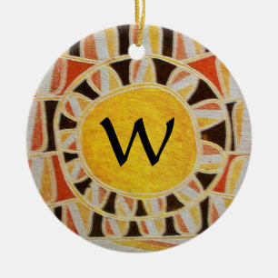 Ornamento De Cerâmica SUN SOLAR ENERGY MONOGRAMA amarelo alaranjado pret