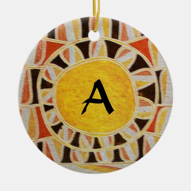 Ornamento De Cerâmica SUN SOLAR ENERGY MONOGRAMA amarelo alaranjado pret (Frente)