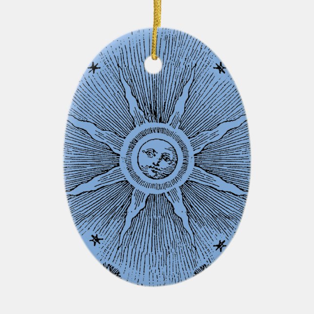 Ornamento De Cerâmica Sun Stars Antiguamente Night Sky Medieval Zodieval (Frente)