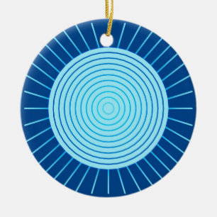 Ornamento De Cerâmica Sunburst geométrico moderno - azuis cobaltos e