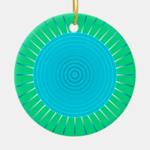 Ornamento De Cerâmica Sunburst Geométrico Moderno - Azul e Verde-Jade