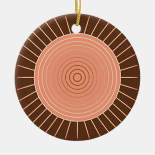Ornamento De Cerâmica Sunburst Geométrico Moderno - Peach e Brown