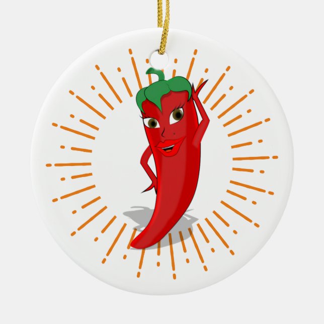 Ornamento De Cerâmica Sunburst Red Hot Pepper Diva  (Frente)