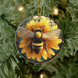 Ornamento De Cerâmica Sunflower Bee Dreamcatcher,