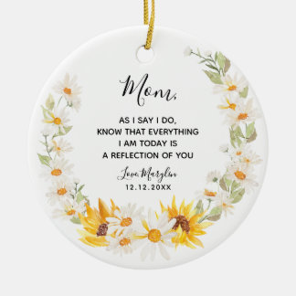 Ornamento De Cerâmica Sunflower & Daisy Wreath Mãe da Noiva