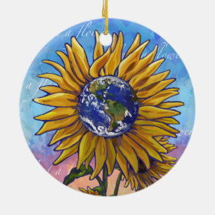 Ornamento De Cerâmica Sunflower Earth Art