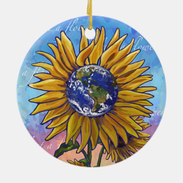 Ornamento De Cerâmica Sunflower Earth Art (Traseira)
