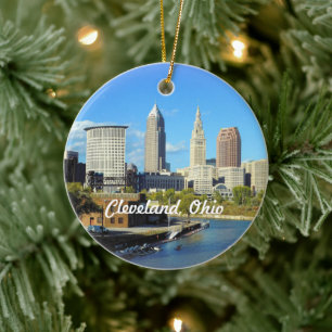 Ornamento De Cerâmica Sunny River Skyline Cleveland