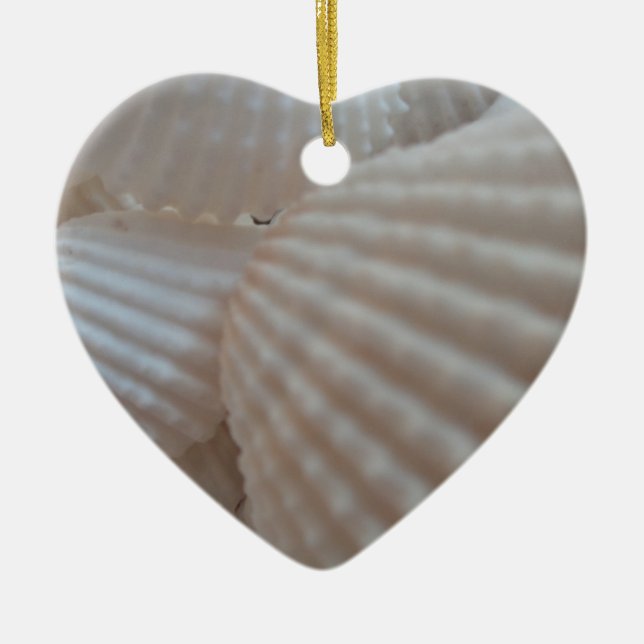Ornamento De Cerâmica Sunny White Seashells, Sea Shell Beach Summer Love (Frente)