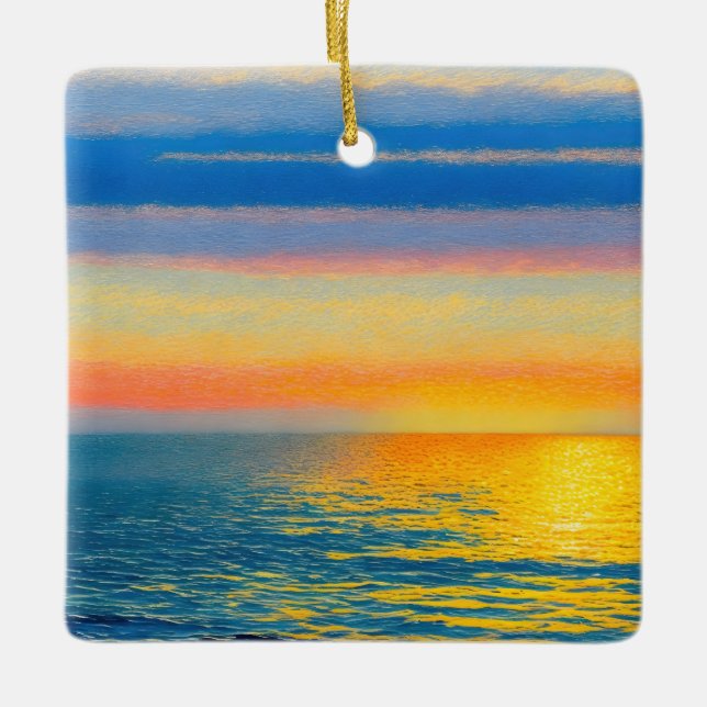 Ornamento De Cerâmica Sunset do Mar Laranja (Frente)