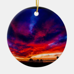 Ornamento De Cerâmica Sunset no Pier, Huntington Beach, CA