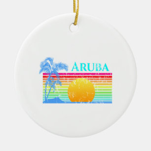 Ornamento De Cerâmica Sunset Retro Beach Aruba