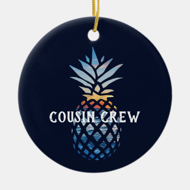 Ornamento De Cerâmica Sunset Tropical de Ananás Personalizado (Frente)