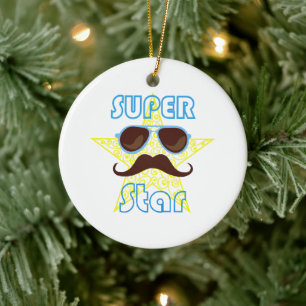 Ornamento De Cerâmica Super Star de óculos de sol e bigode
