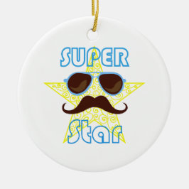 Ornamento De Cerâmica Super Star de óculos de sol e bigode