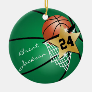 Ornamento De Cerâmica Super ⭐ Star Player Verde 🏀 Basquete Escuro