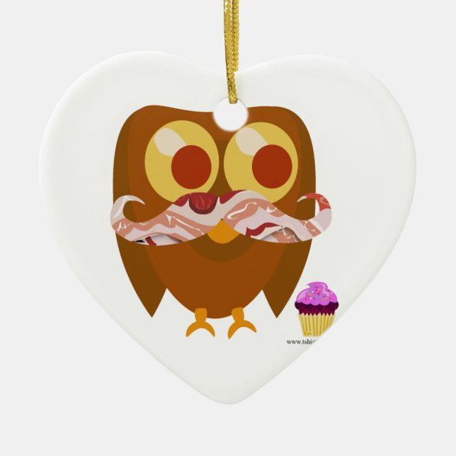 Ornamento De Cerâmica Super Trendy Bacon Mustache Owl (Frente)