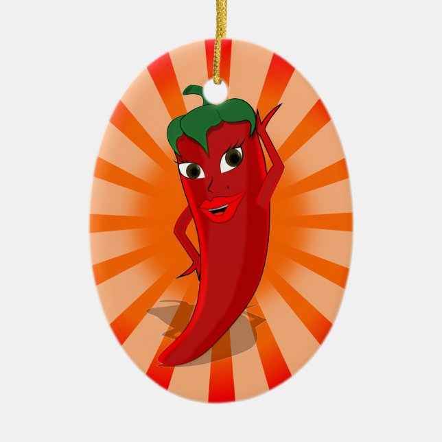 Ornamento De Cerâmica Superestrela do Pepper Vermelho (Frente)