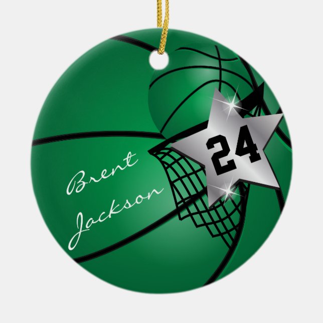 Ornamento De Cerâmica Superstar Basquete Silver | Texto original| Verde  (Frente)