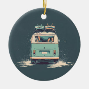 Ornamento De Cerâmica Surf Van Splash – Camper Retrô de Praia