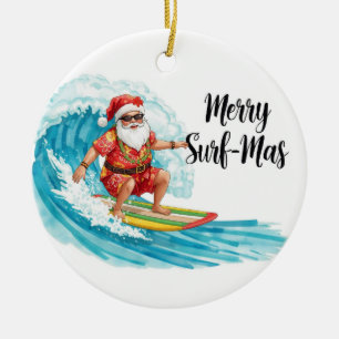 Ornamento De Cerâmica Surfando o Natal no Havaí Festa Tropical de Natal