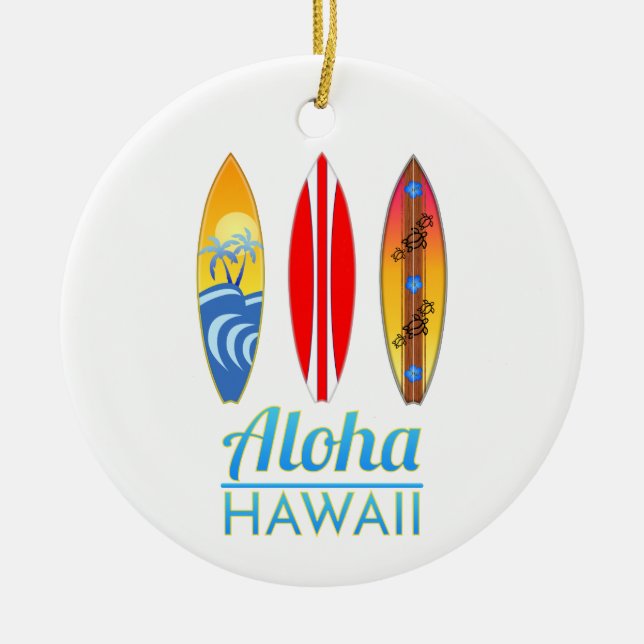 Ornamento De Cerâmica Surfboards Aloha Hawaii (Frente)