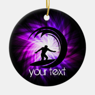 Ornamento De Cerâmica Surfe legal com roxo