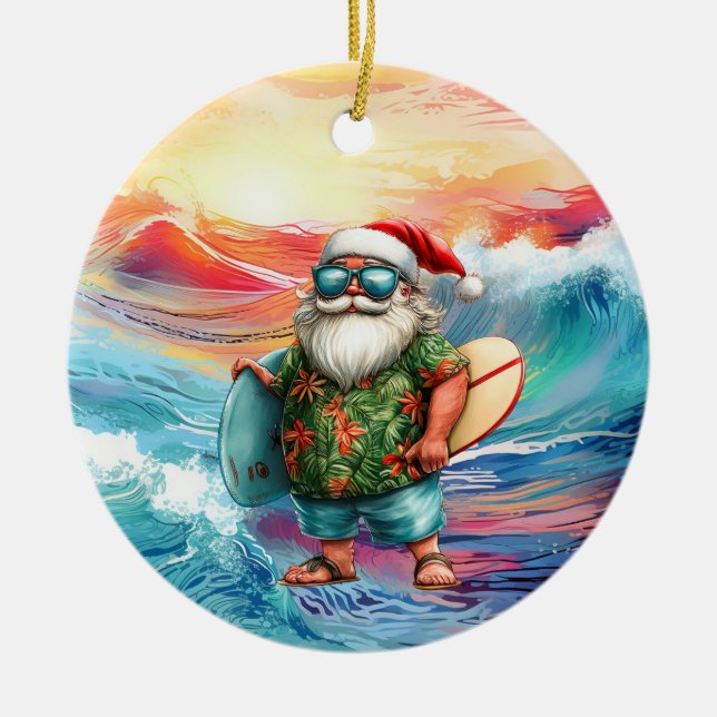 Ornamento De Cerâmica Surfing Christmas with Santa Claus surfer  (Frente)
