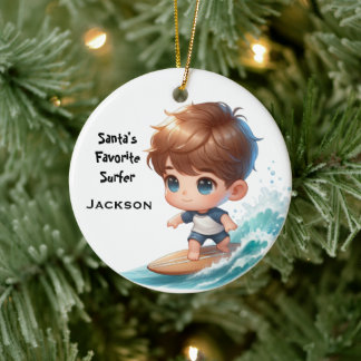 Ornamento De Cerâmica Surfista Infantil Personalizado Fofo