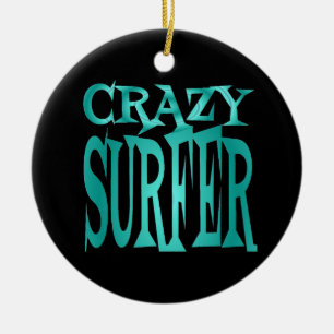 Ornamento De Cerâmica Surfista Louca em Teal