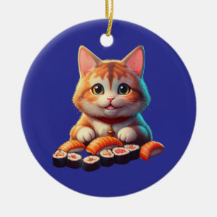 Ornamento De Cerâmica Sushi Cat