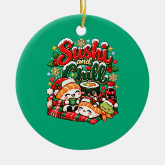 Ornamento De Cerâmica Sushi e Frio Natal