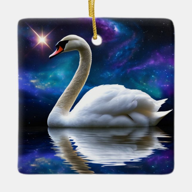 Ornamento De Cerâmica Swan e Star (Frente)