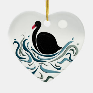 Ornamento De Cerâmica Swan Negro