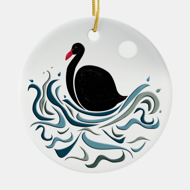 Ornamento De Cerâmica Swan Negro (Frente)