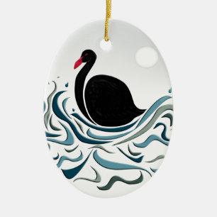 Ornamento De Cerâmica Swan Negro