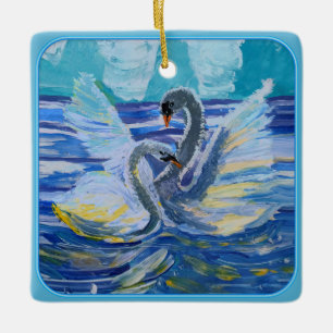 Ornamento De Cerâmica Swans "Art by Kids"