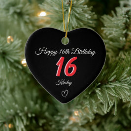 Ornamento De Cerâmica sweet 16th Birthday Black Shadow Monogram