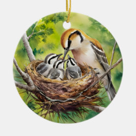 Ornamento De Cerâmica Sweet bird nest painting