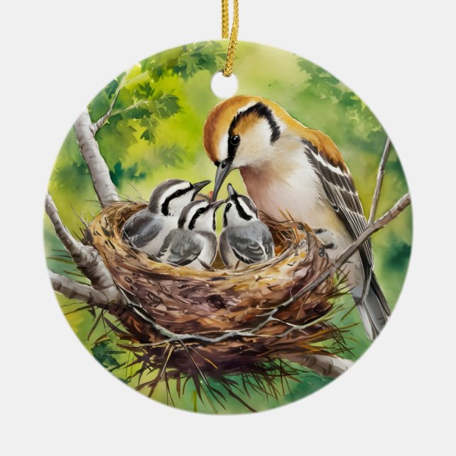 Ornamento De Cerâmica Sweet bird nest painting (Frente)
