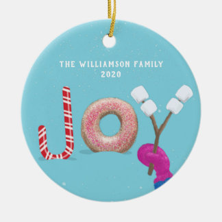 Ornamento De Cerâmica Sweet Christmas Joy Candy Donut Marshmallow Blue