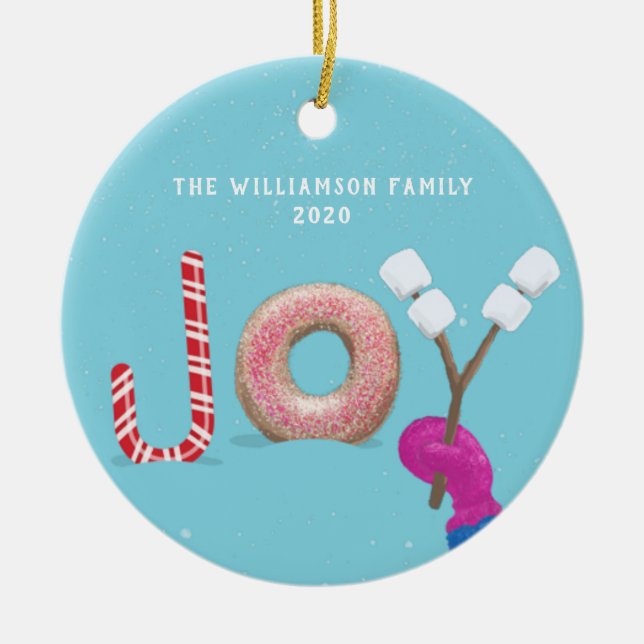 Ornamento De Cerâmica Sweet Christmas Joy Candy Donut Marshmallow Blue (Frente)